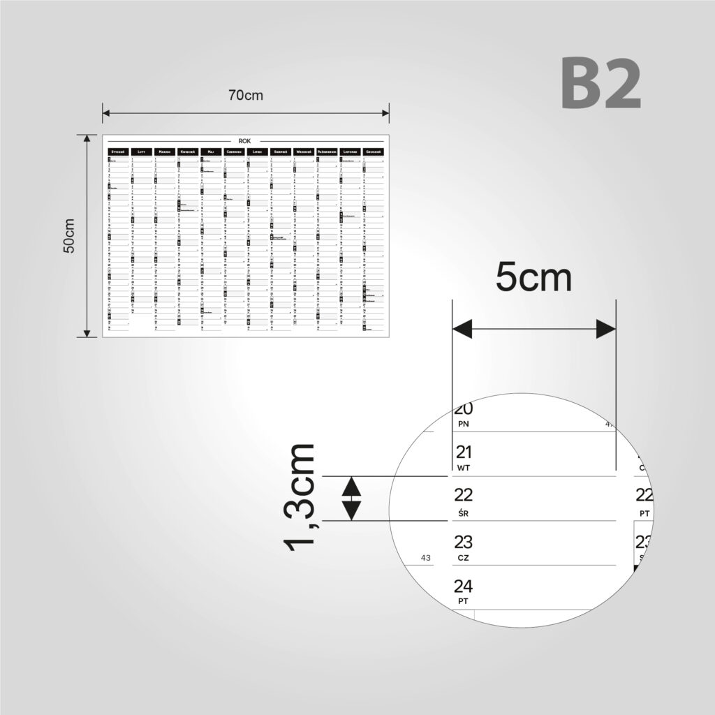 Planer 2024 Niezmywalny B2 B&W Kalendarz Roczny ścienny